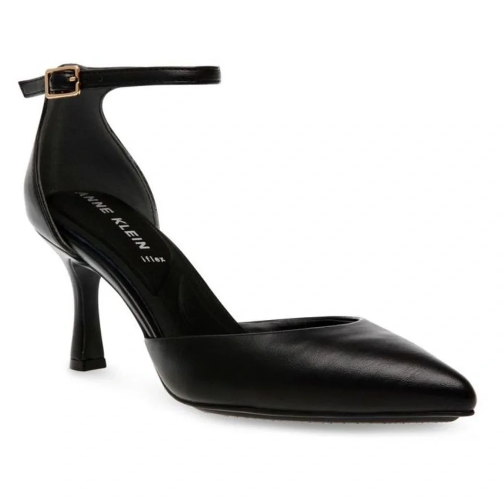 New Anne Klein Rhode Black Buckle Pointed Toe Pumps Shoes Size 8.5